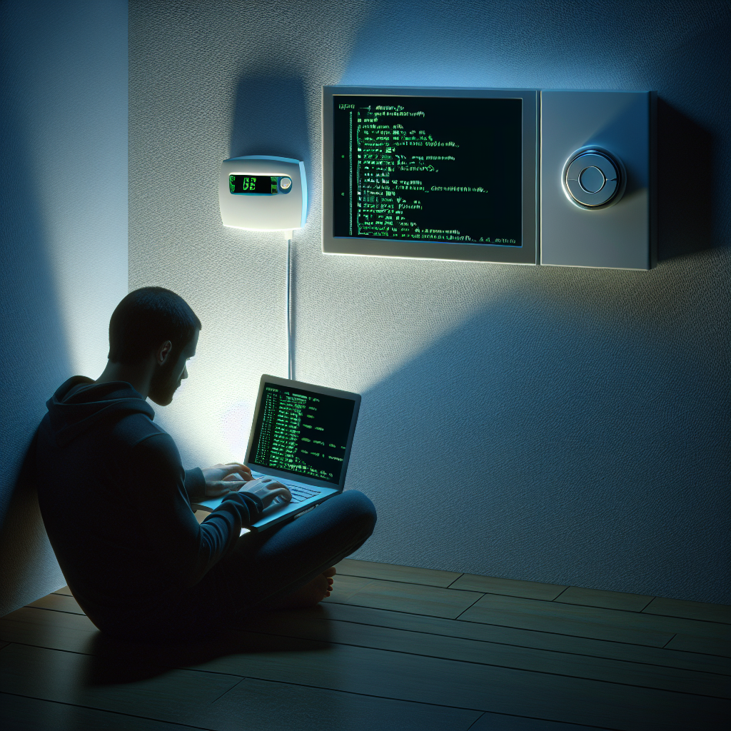 "Close-up of a modern thermostat interface showing settings and security options, illustrating potential vulnerabilities in smart home devices for the article 'Can I Hack Into My Thermostat to Identify Security Flaws?'"